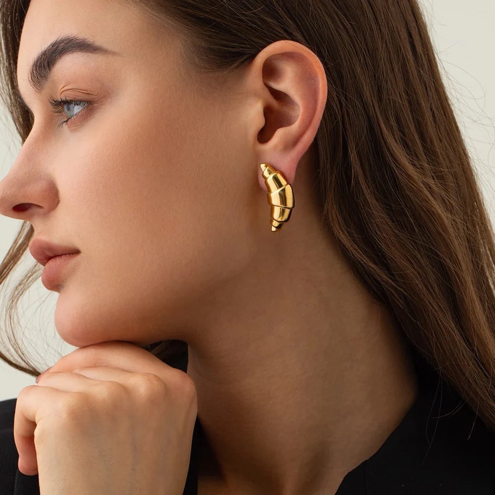 24K Gold Croissant Earrings*Lightweight Earrings*Waterproof Stud Earrings*
